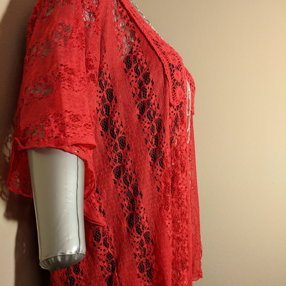Red Versatile Lace Sheer top or swim cover-up - Picture 6 of 7